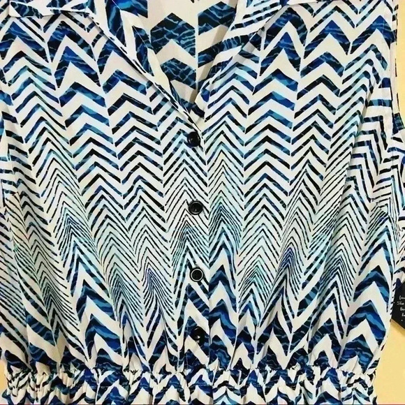 NWT BeBop Zig Zag Cinch Waist Sleeveless Quarter Button Mini Shirt Dress Size L - Picture 4 of 14
